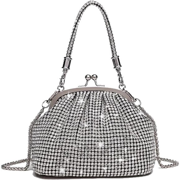 Women A1-Silver Rhinestone Purse Sparkly Evening Glitter Shoulder Bags for Party - Picture 1 of 7